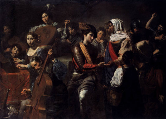Company with Fortune-Teller, vintage artwork by Valentin de Boulogne, 12x8" (A4) Poster