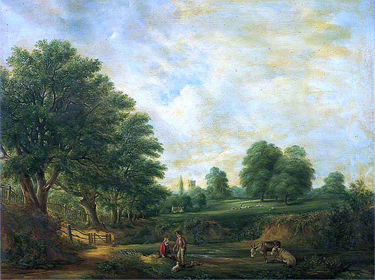 Landscape in Christchurch Park, Suffolk, vintage artwork by Robert Burrows, A3 (16x12") Poster Print