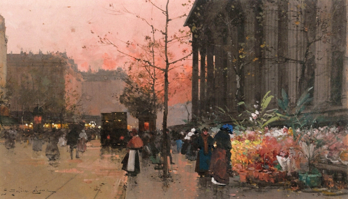 The Flower Market at La Madeleine by Eugene Galien-Laloue,A3(16x12")Poster