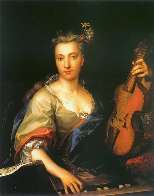 Portrait of Young Woman Playing the Viola da Gamba, vintage artwork by Jan Kupecky, 12x8" (A4) Poster