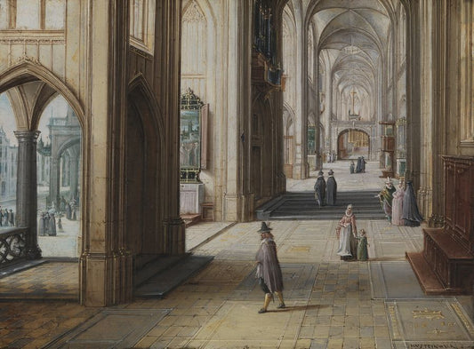 Interior of a Gothic Church Looking East, vintage artwork by Hendrick van Steenwijck the Younger, 12x8" (A4) Poster