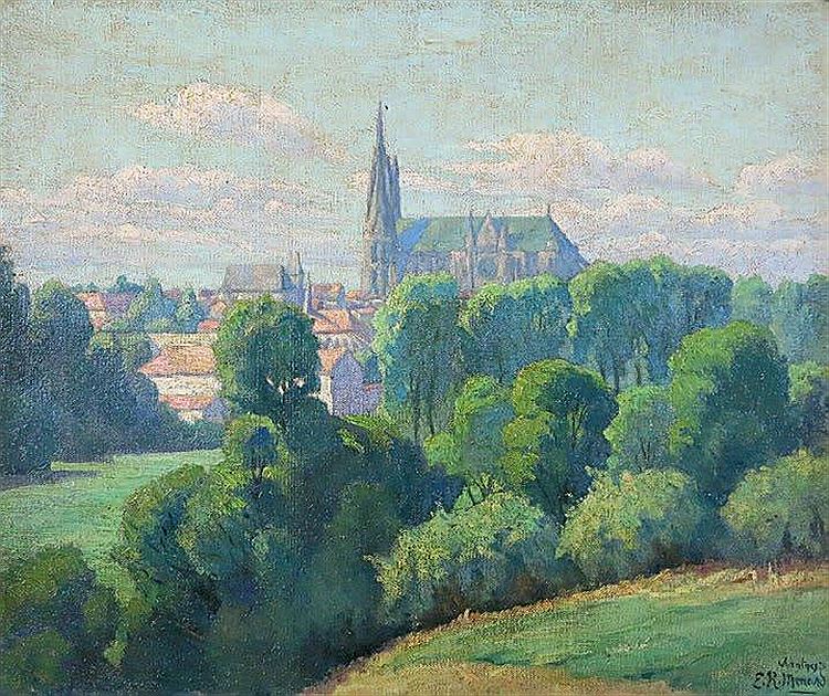 Chartres Cathedral, vintage artwork by Emile Rene Menard, 12x8" (A4) Poster