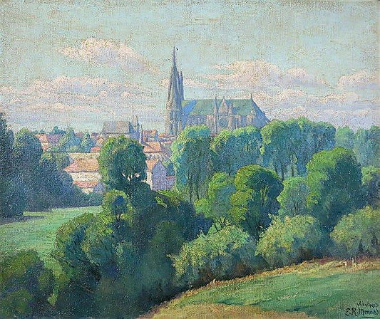 Chartres Cathedral, vintage artwork by Emile Rene Menard, 12x8" (A4) Poster