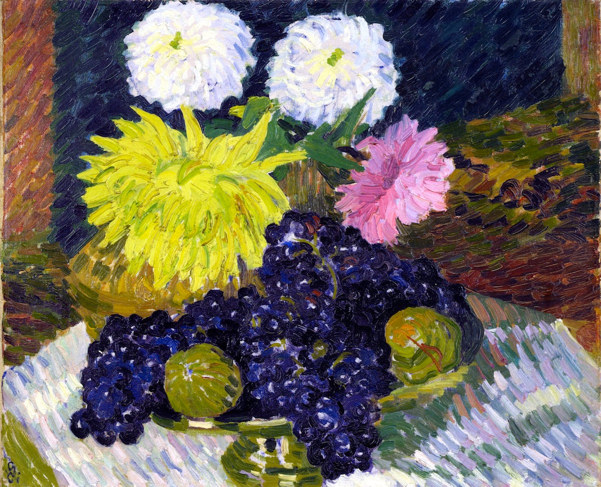 Dahlias and Grapes by Giovanni Giacometti,A3(16x12")Poster