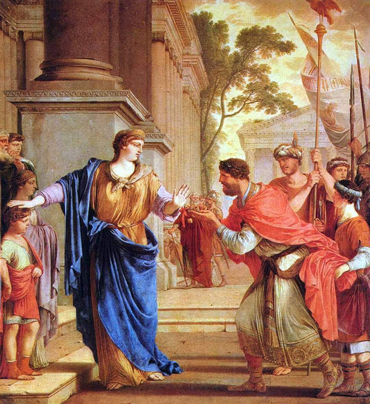 Cornelia rejects the crown of the Ptolemies, vintage artwork by Laurent de La Hyre, 12x8" (A4) Poster