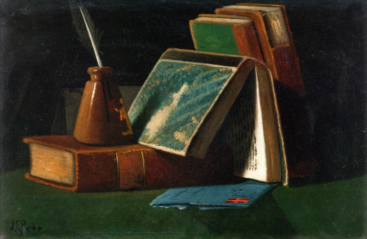Books and Inkwell, vintage artwork by John Frederick Peto, 12x8" (A4) Poster