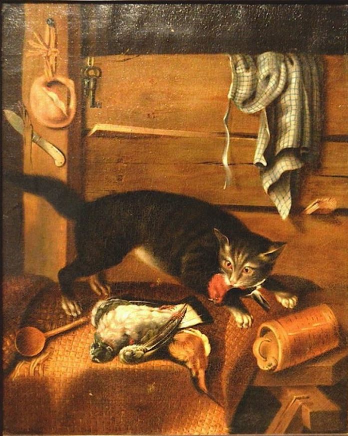Cat and poultry, vintage artwork by Mariano Nani, 12x8" (A4) Poster
