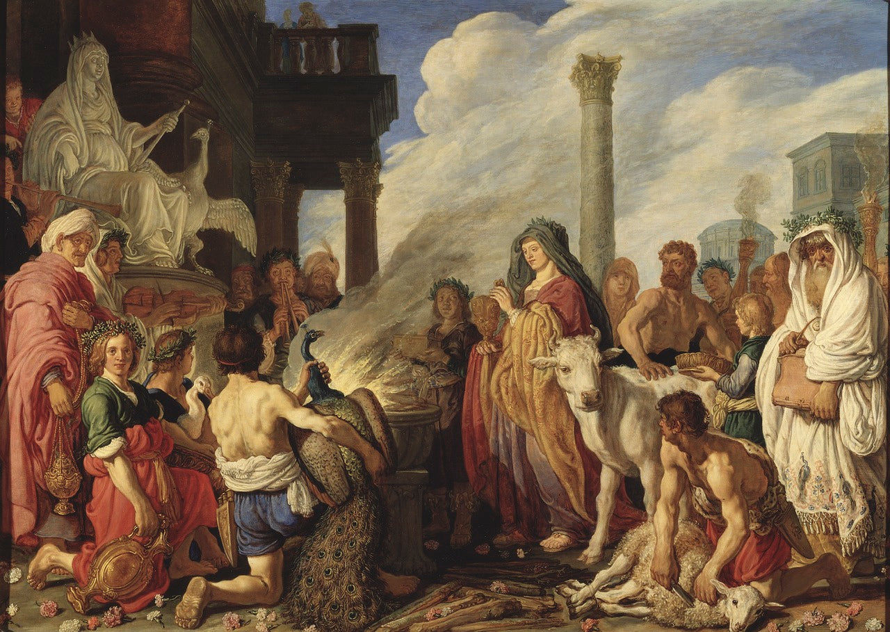 Dido's Sacrifice to Juno, vintage artwork by Pieter Lastman, 12x8" (A4) Poster