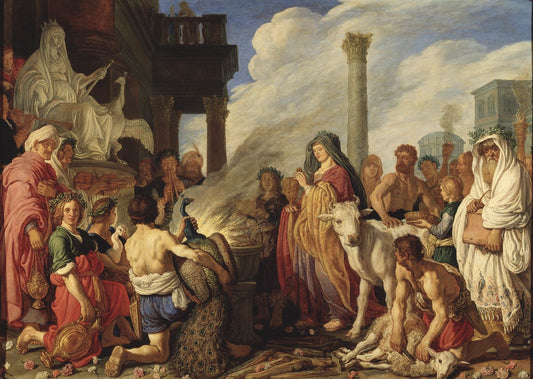 Dido's Sacrifice to Juno, vintage artwork by Pieter Lastman, 12x8" (A4) Poster