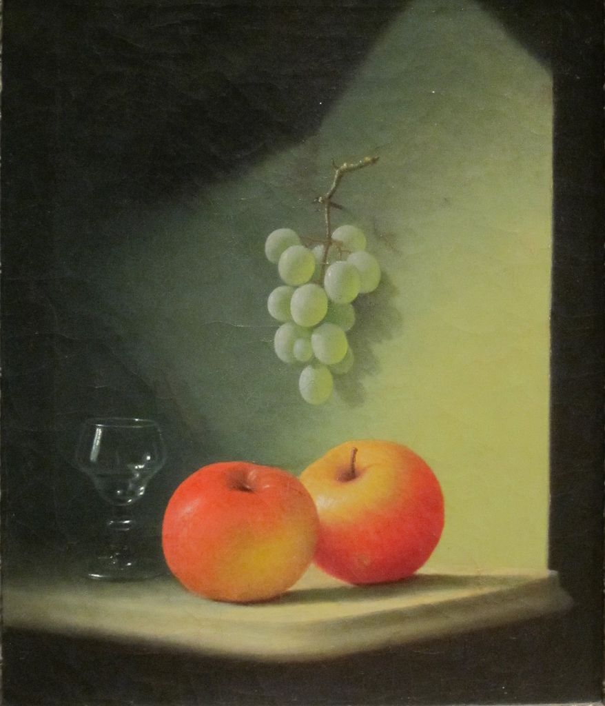 Still-life with Apples and Grapes, vintage artwork by Edward Edmondson, 12x8" (A4) Poster