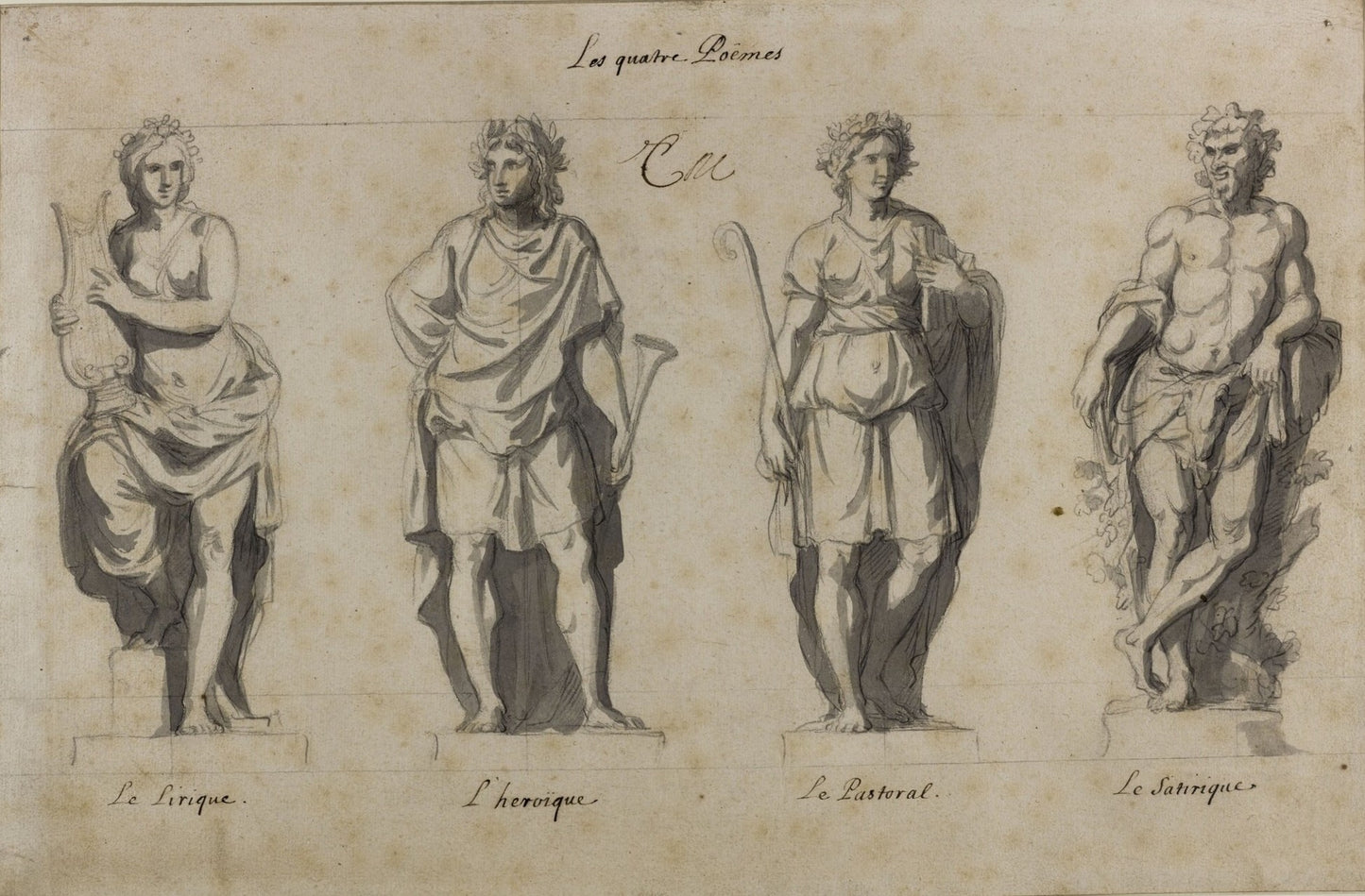 The Four Poetries, vintage artwork by Charles Le Brun, 12x8" (A4) Poster