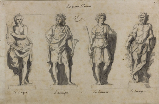 The Four Poetries, vintage artwork by Charles Le Brun, 12x8" (A4) Poster