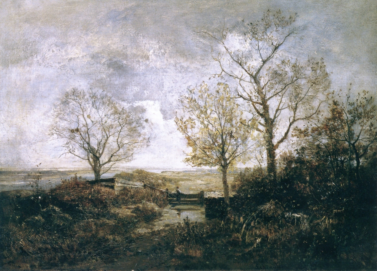 Autumnal Landscape by  a River, vintage artwork by Emil Jacob Schindler, 12x8" (A4) Poster