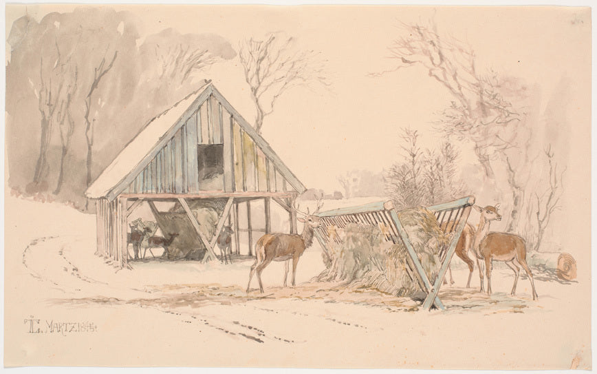Deer in the Park, vintage artwork by Johan Thomas Lundby e, A3 (16x12") Poster Print