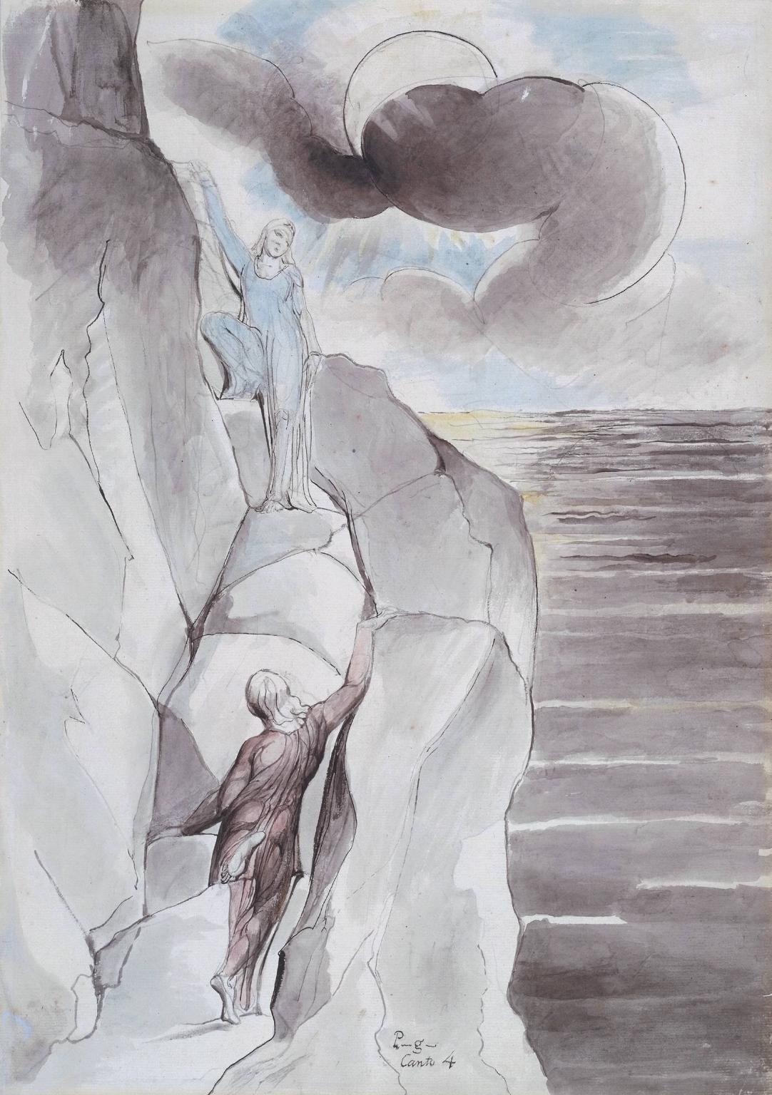 The Ascent of the Mountain of Purgatory, vintage artwork by William Blake, 12x8" (A4) Poster