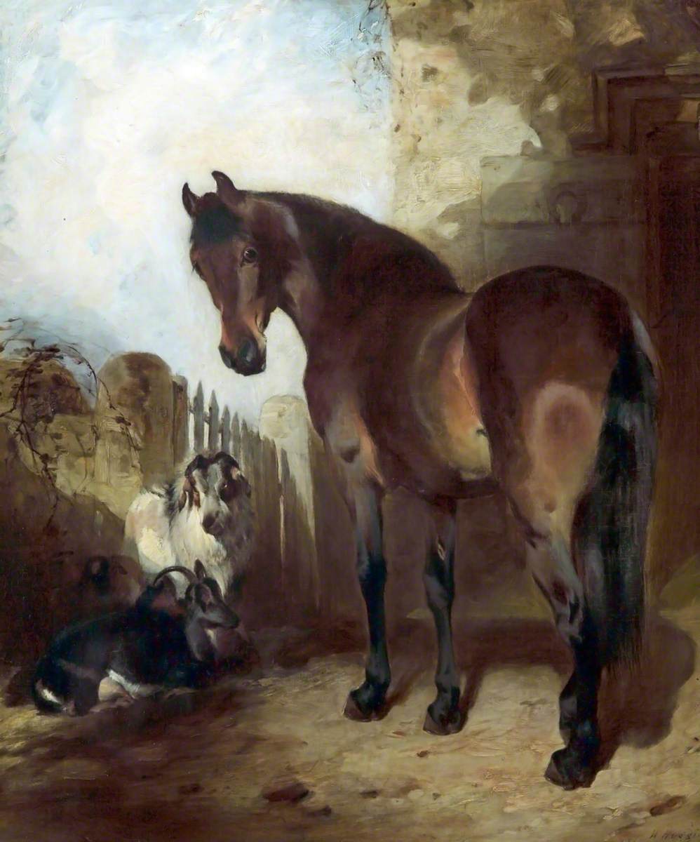 Horse and Goats, vintage artwork by William Huggins, A3 (16x12") Poster Print