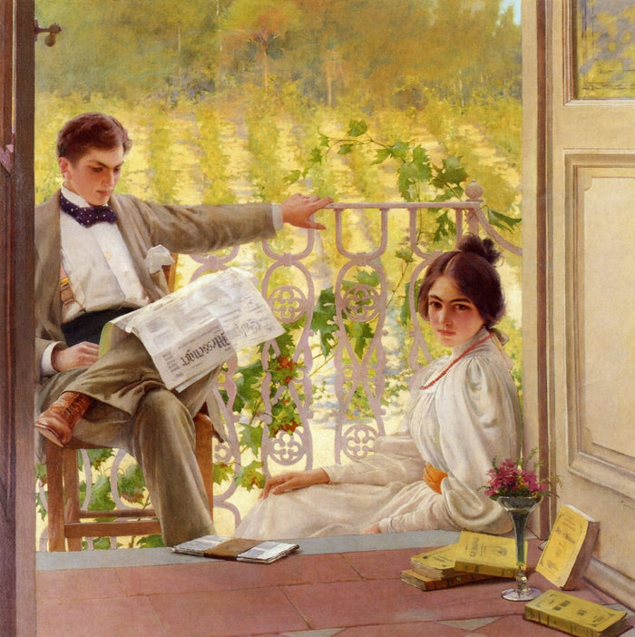An Afternoono on the Porch by Vittorio Matteo Corcos,A3(16x12