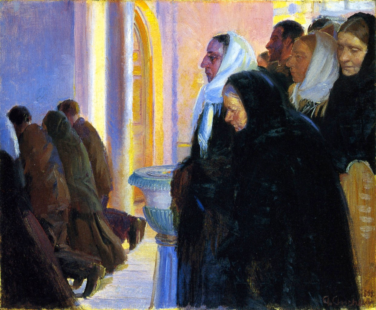 Communion in Skagens Church, vintage artwork by Anna Ancher, 12x8" (A4) Poster