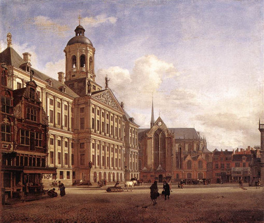 The New Town Hall in Amsterdam, vintage artwork by Jan van der Heyden, 12x8" (A4) Poster