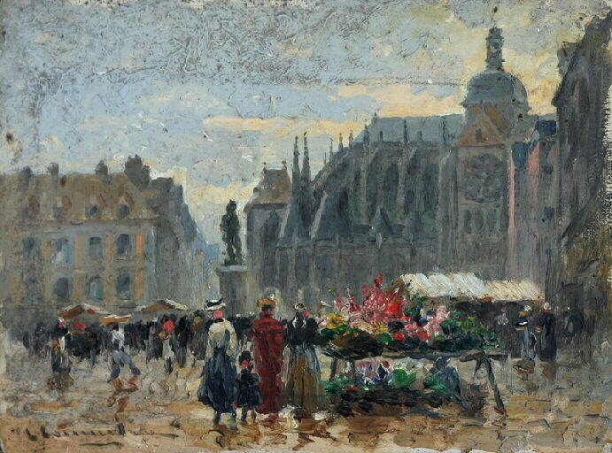 Place Nationale, Dieppe, vintage artwork by Leon-Jules Lemaître, 12x8" (A4) Poster