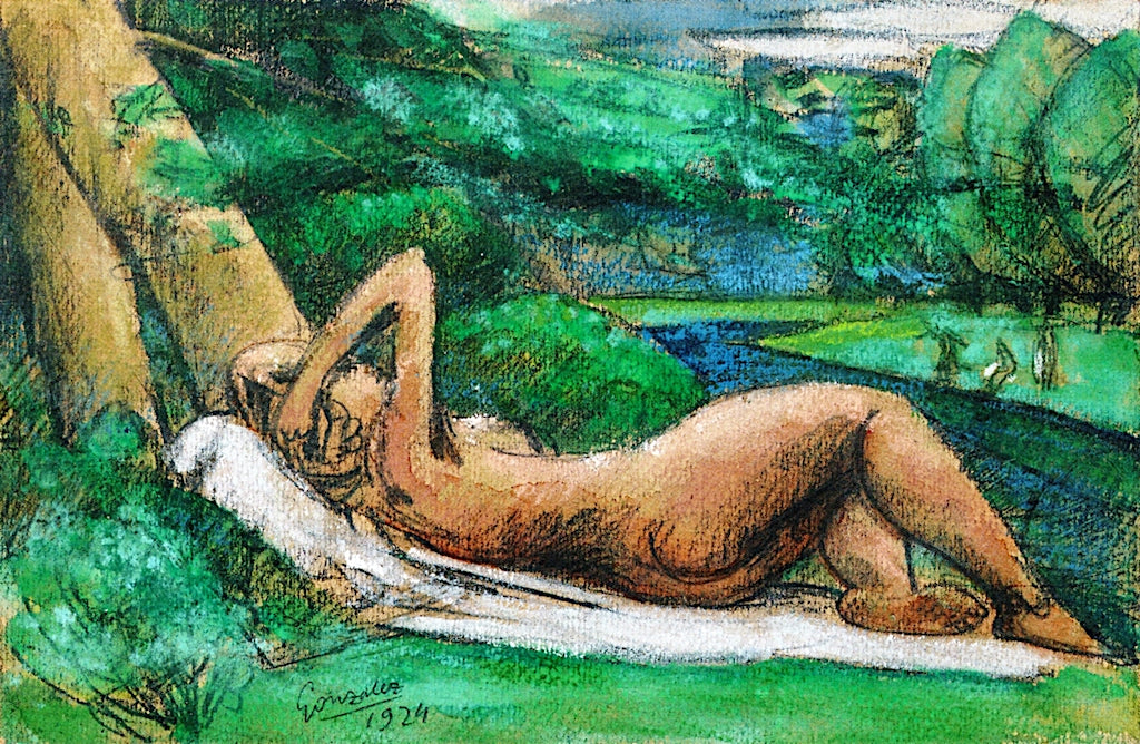 Reclining Nude under a Tree by Julio González,16x12(A3) Poster
