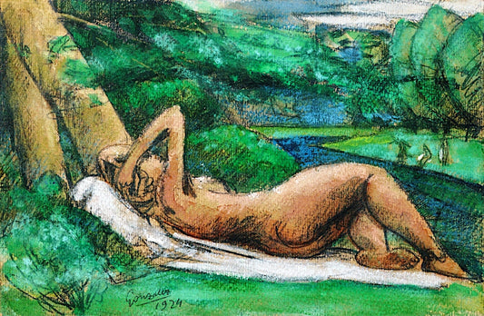 Reclining Nude under a Tree by Julio González,16x12(A3) Poster