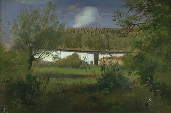 Farm Buildings in the Sun, vintage artwork by Johan Thomas Lundby e, A3 (16x12") Poster Print
