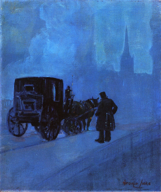 Foggy NIght, New York, vintage artwork by George Luks, 12x8" (A4) Poster