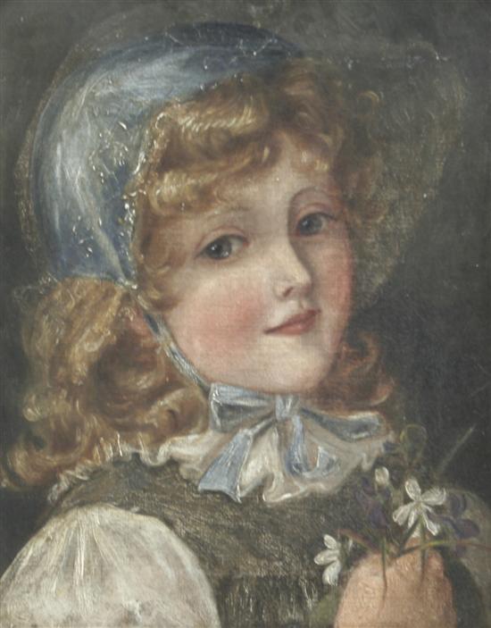 Girl holding a sprig of violets, vintage artwork by Sophie Gengembre Anderson, 12x8" (A4) Poster
