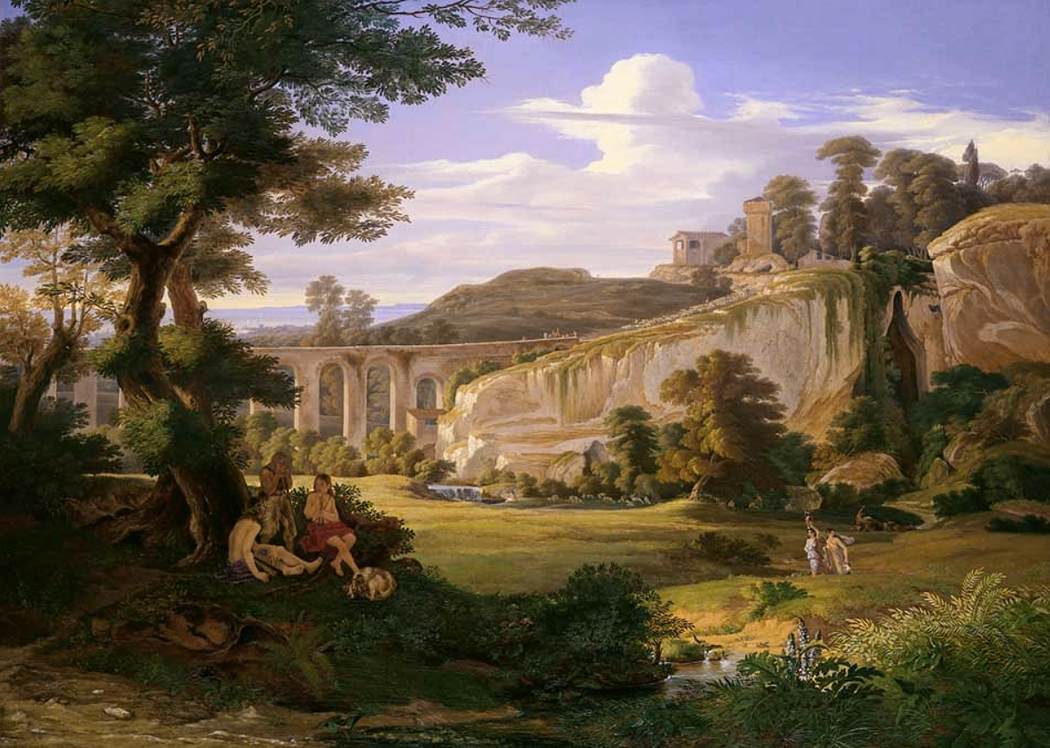 View of the Bay of Salerno, vintage artwork by August Riedel, A3 (16x12") Poster Print