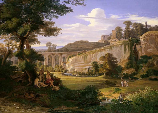 View of the Bay of Salerno, vintage artwork by August Riedel, A3 (16x12") Poster Print