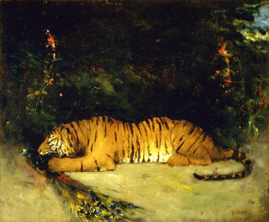 Tiger Devouring a Peacock, vintage artwork by Antoine-Louis Barye, A3 (16x12") Poster Print