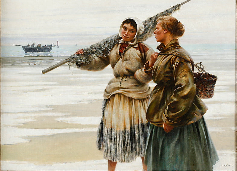 Fishing Girls in Brittany by August Wilhelm Nikolaus Hagborg,A3(16x12")Poster