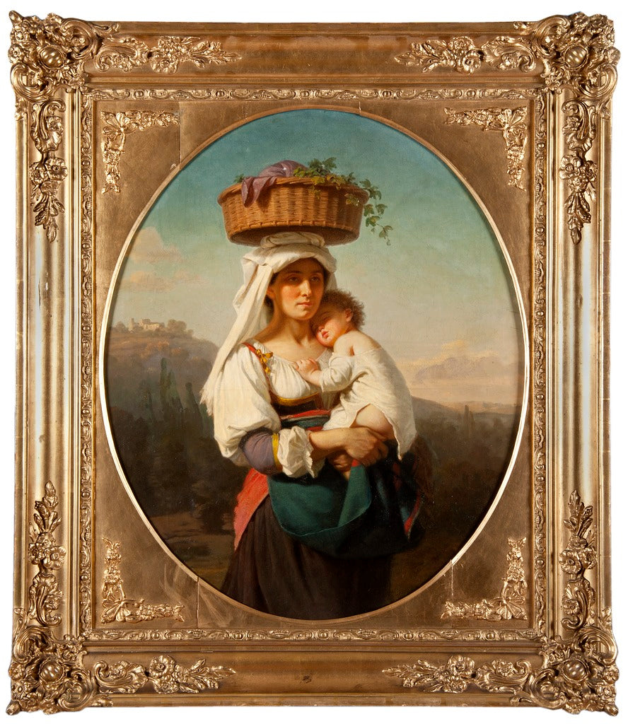 Italian Mother with a Basket, vintage artwork by Amalia Lindegren, A3 (16x12") Poster Print