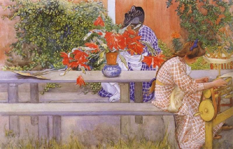 Karin and Brita with Cactus by Carl Larsson,A3(16x12")Poster