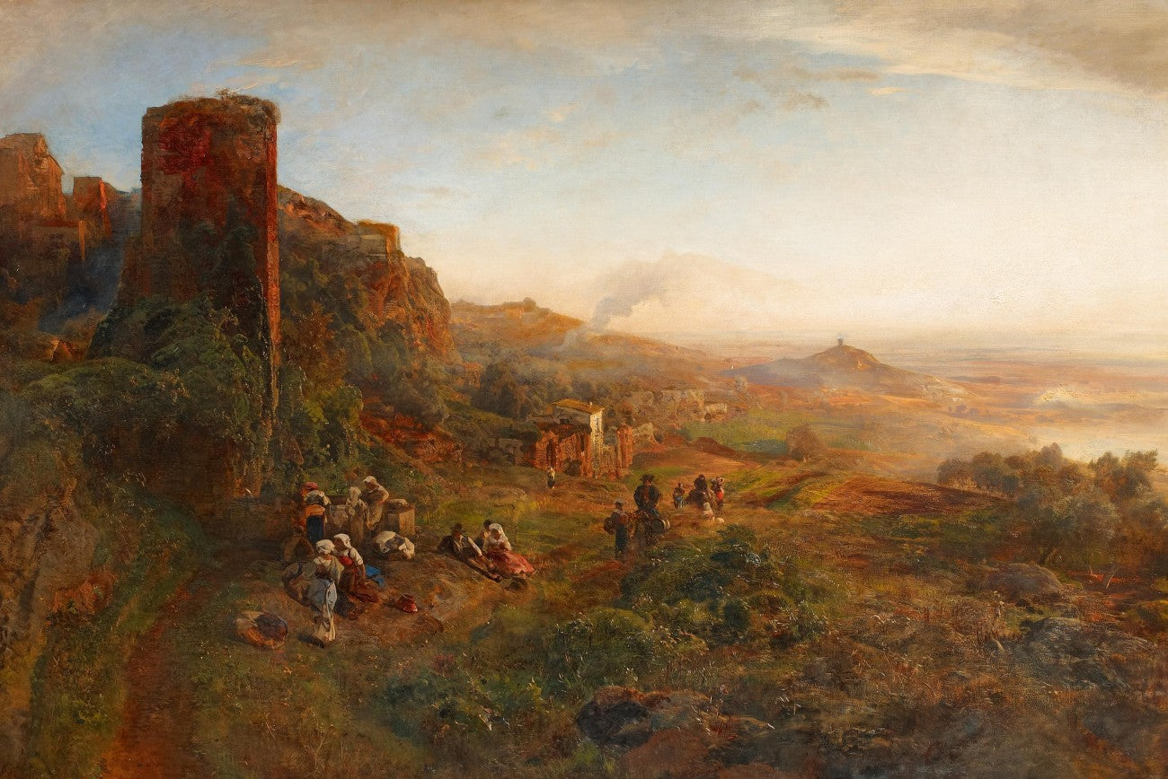 Evening Mood in the Hills of Albania, vintage artwork by Oswald Achenbach, 12x8" (A4) Poster