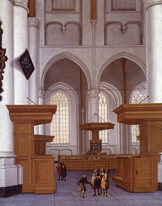 Interior Of The Laurenskerk, Rotterdam, View To The South, vintage artwork by Anthonie Delorme, 12x8" (A4) Poster