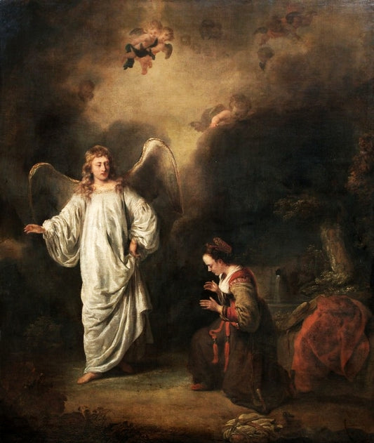 Hagar meeting the angel in the desert, vintage artwork by Ferdinand Bol, 12x8" (A4) Poster
