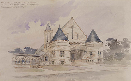 Preliminary study for an Armory Building for Shattuck School, Faribault, Minnesota, vintage artwork by Cass Gilbert, 12x8" (A4) Poster