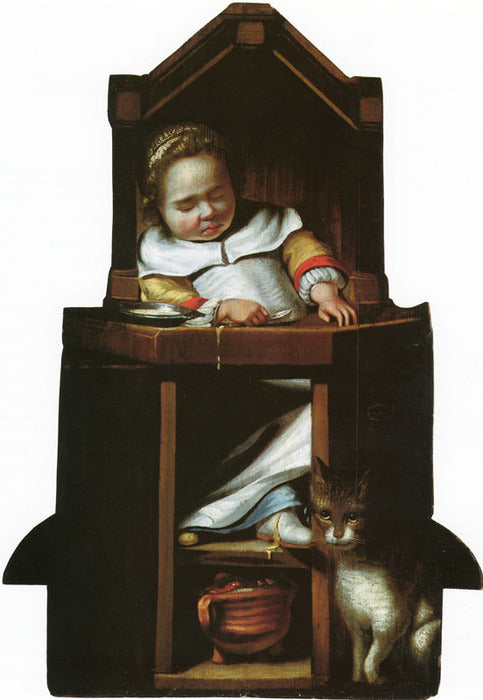 Boy Asleep in his High Chair, vintage artwork by Cornelis Bisschop, 12x8" (A4) Poster