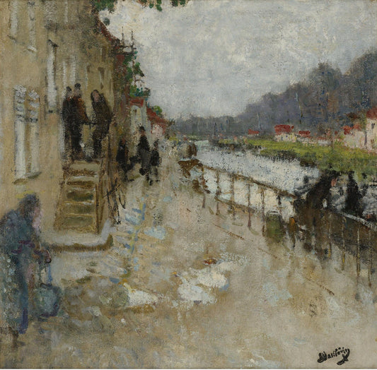 Bank of the Channel at Saint-Mammes, vintage artwork by Pierre-Eugène Montezin, 12x8" (A4) Poster