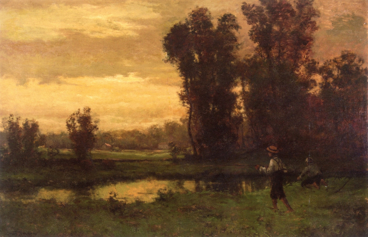 Landscape with 2 Boys Fishing, vintage artwork by Julian Onderdonk, A3 ...