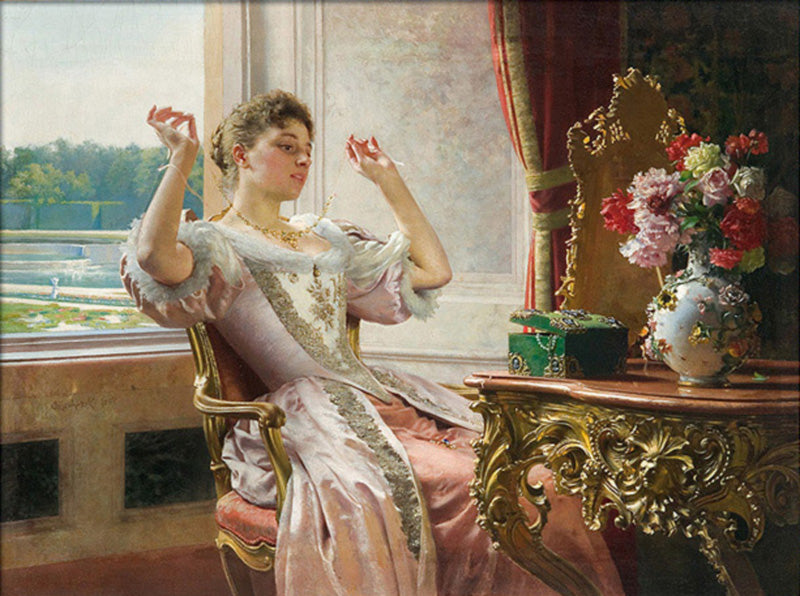 Lady with Jewels, vintage artwork by Władysław Czachórski, 12x8" (A4) Poster