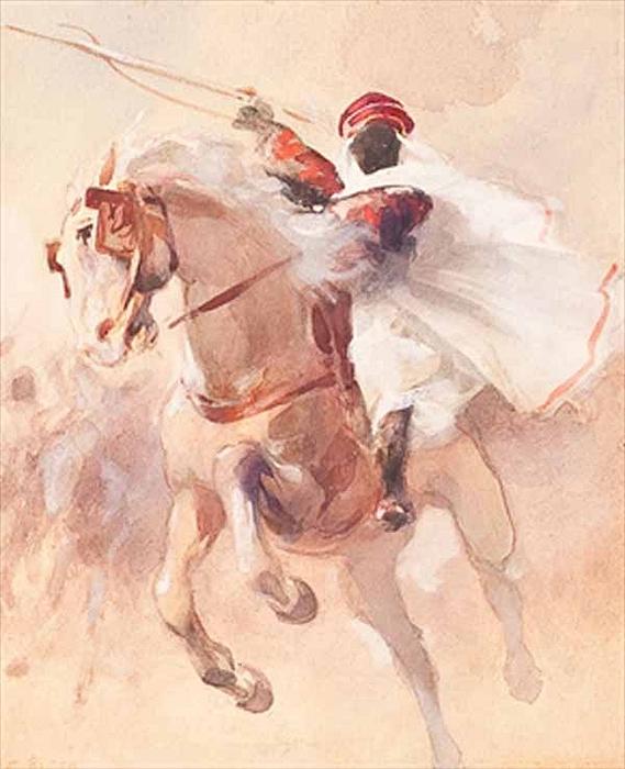 An Arab Horseman, vintage artwork by Cesare Biseo, 12x8" (A4) Poster