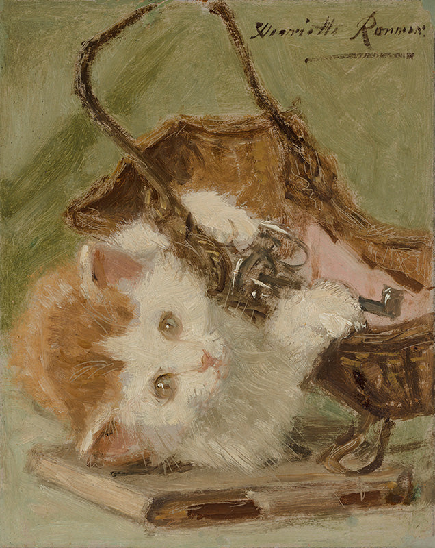 Kitten Playing with a Key and Basket, vintage artwork by Henriette Ronner-Knip, A3 (16x12") Poster Print