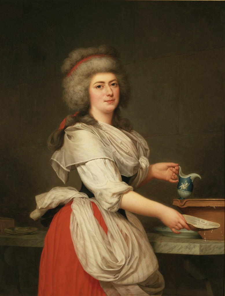 Madame A. Aughie, Friend of Queen Marie Antoinette, as a Dairymaid in the Royal Dairy at Trianon, vintage artwork by Adolf Ulrik Wertmuller, 12x8" (A4) Poster
