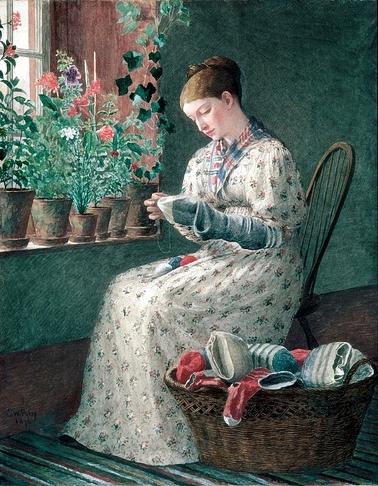 A Month's Darning, vintage artwork by Enoch Wood Perry, 12x8" (A4) Poster