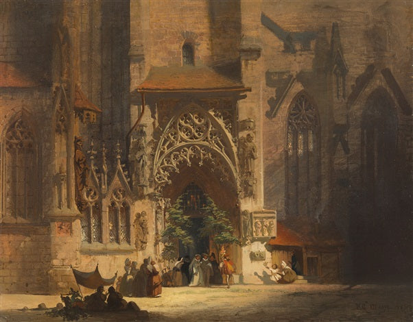 The Bride Portal of St. Sebaldus Church in Nuremberg, vintage artwork by Friedrich Carl Mayer, 12x8" (A4) Poster