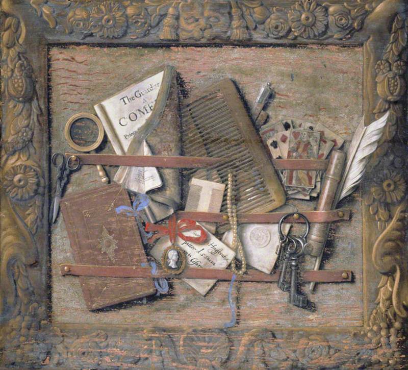 Trompe l'Oeil of a Framed Necessary-Board, vintage artwork by Samuel van Hoogstraeten, 12x8" (A4) Poster