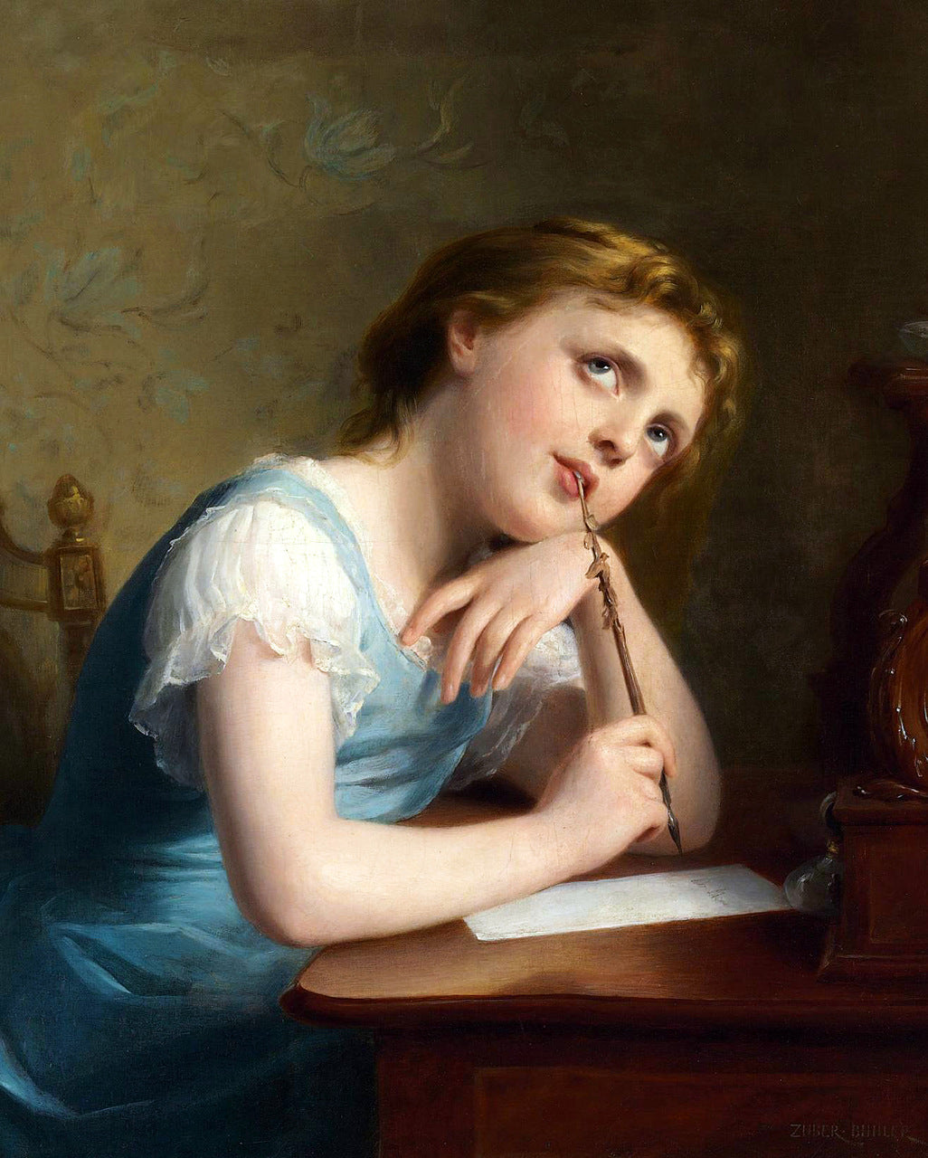 Distant Thoughts, vintage artwork by Fritz Zuber-Buhler, 12x8" (A4) Poster